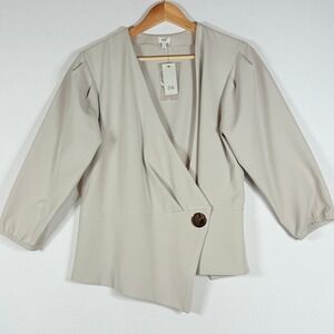 NEW River Island Womens 8 Beige Asymmetric Wrap Blazer Jacket Business‎ Office